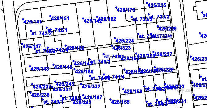 Parcela st. 741/1 v KÚ Otrokovice, Katastrální mapa