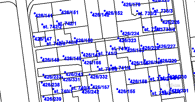 Parcela st. 741/2 v KÚ Otrokovice, Katastrální mapa