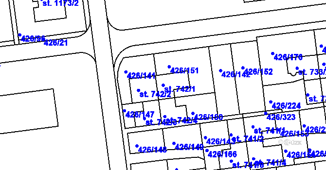 Parcela st. 742/1 v KÚ Otrokovice, Katastrální mapa