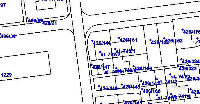 Parcela st. 742/2 v KÚ Otrokovice, Katastrální mapa