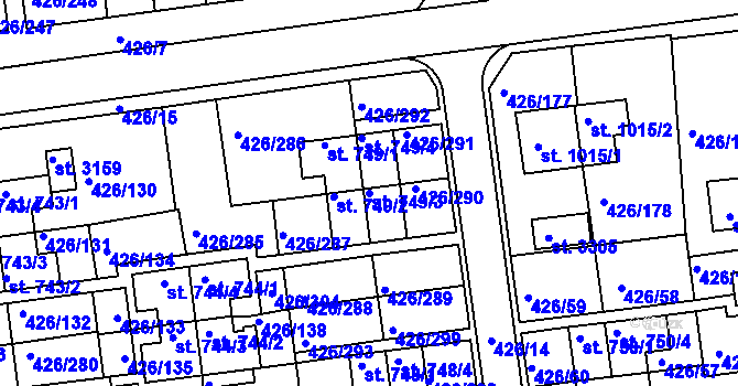 Parcela st. 749/3 v KÚ Otrokovice, Katastrální mapa