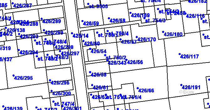 Parcela st. 750/2 v KÚ Otrokovice, Katastrální mapa