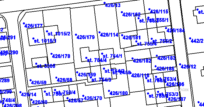 Parcela st. 754/1 v KÚ Otrokovice, Katastrální mapa