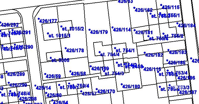 Parcela st. 754/4 v KÚ Otrokovice, Katastrální mapa