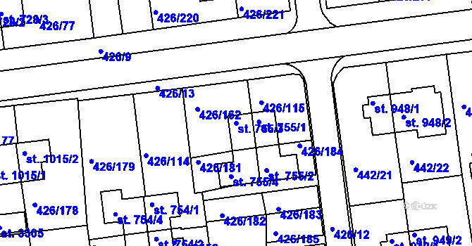Parcela st. 755/3 v KÚ Otrokovice, Katastrální mapa