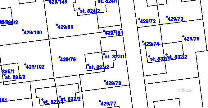 Parcela st. 823/1 v KÚ Otrokovice, Katastrální mapa