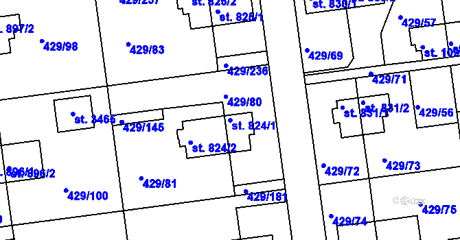 Parcela st. 824/1 v KÚ Otrokovice, Katastrální mapa