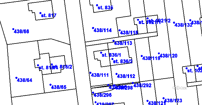 Parcela st. 836/1 v KÚ Otrokovice, Katastrální mapa
