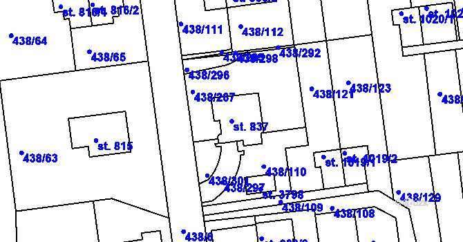 Parcela st. 837 v KÚ Otrokovice, Katastrální mapa
