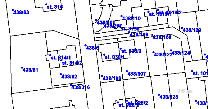 Parcela st. 838/1 v KÚ Otrokovice, Katastrální mapa