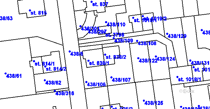 Parcela st. 838/2 v KÚ Otrokovice, Katastrální mapa