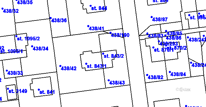 Parcela st. 843/2 v KÚ Otrokovice, Katastrální mapa