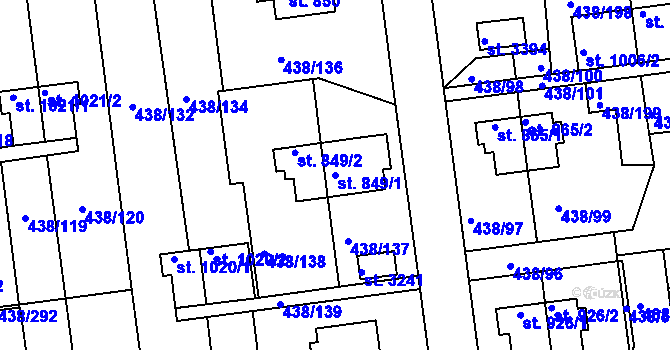 Parcela st. 849/1 v KÚ Otrokovice, Katastrální mapa