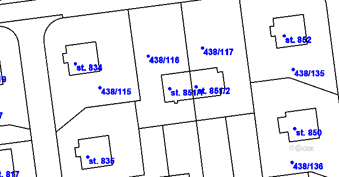 Parcela st. 851/1 v KÚ Otrokovice, Katastrální mapa