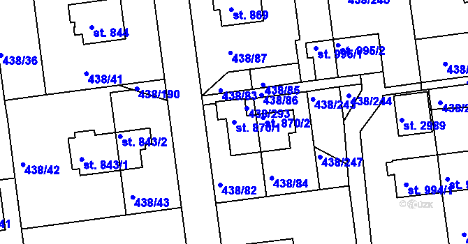 Parcela st. 870/1 v KÚ Otrokovice, Katastrální mapa