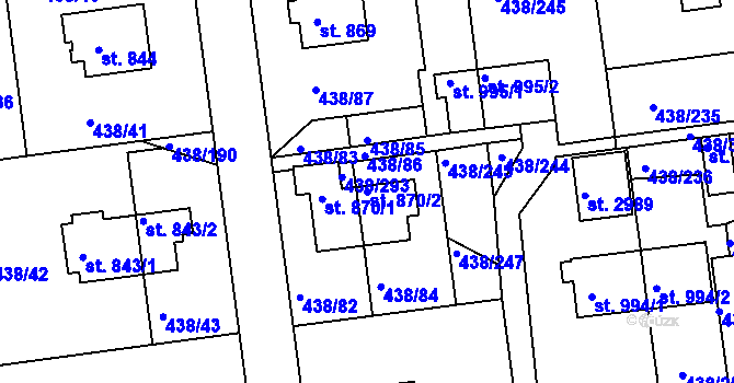 Parcela st. 870/2 v KÚ Otrokovice, Katastrální mapa