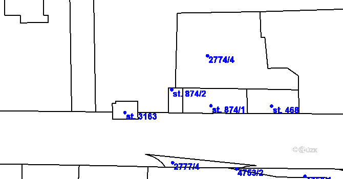 Parcela st. 874/2 v KÚ Otrokovice, Katastrální mapa