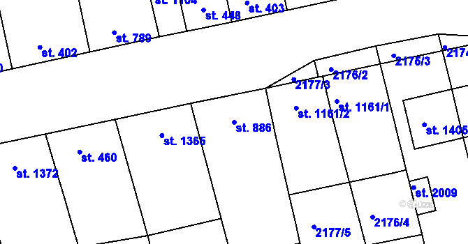 Parcela st. 886 v KÚ Otrokovice, Katastrální mapa