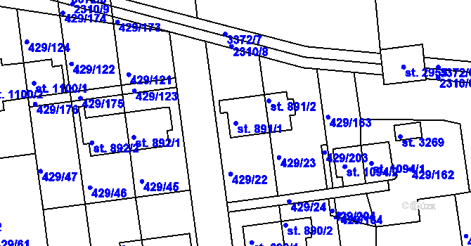 Parcela st. 891/1 v KÚ Otrokovice, Katastrální mapa