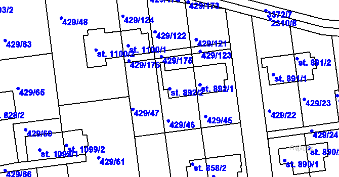 Parcela st. 892/2 v KÚ Otrokovice, Katastrální mapa