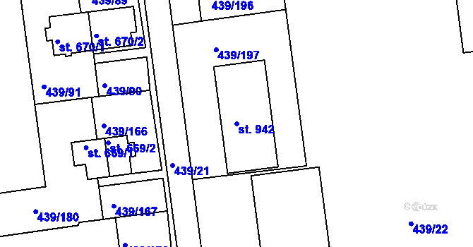 Parcela st. 942 v KÚ Otrokovice, Katastrální mapa