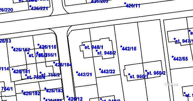 Parcela st. 948/2 v KÚ Otrokovice, Katastrální mapa