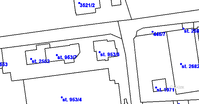 Parcela st. 953/6 v KÚ Otrokovice, Katastrální mapa