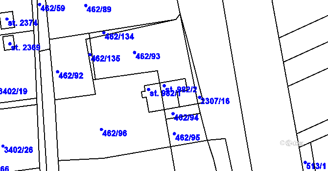 Parcela st. 982/2 v KÚ Otrokovice, Katastrální mapa