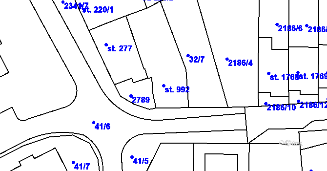 Parcela st. 992 v KÚ Otrokovice, Katastrální mapa
