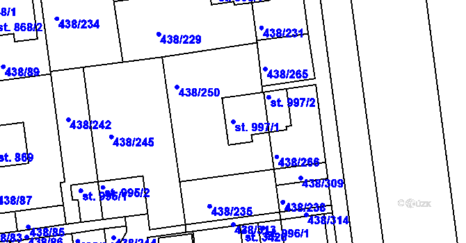 Parcela st. 997/1 v KÚ Otrokovice, Katastrální mapa