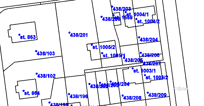 Parcela st. 1005/1 v KÚ Otrokovice, Katastrální mapa