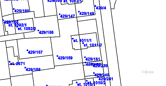 Parcela st. 1011/2 v KÚ Otrokovice, Katastrální mapa