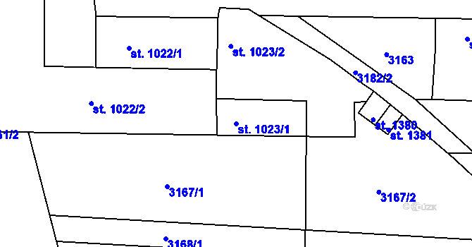 Parcela st. 1023/1 v KÚ Otrokovice, Katastrální mapa