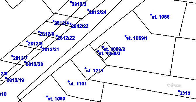 Parcela st. 1059/3 v KÚ Otrokovice, Katastrální mapa
