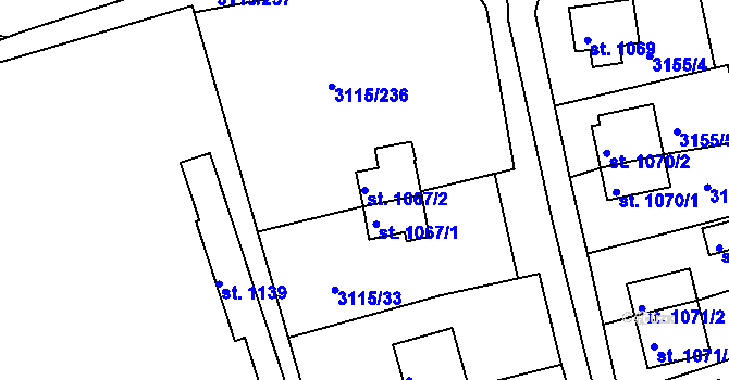 Parcela st. 1067/2 v KÚ Otrokovice, Katastrální mapa