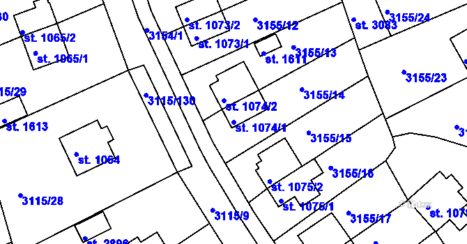 Parcela st. 1074/1 v KÚ Otrokovice, Katastrální mapa