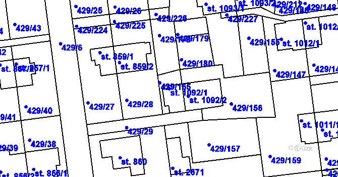 Parcela st. 1092/1 v KÚ Otrokovice, Katastrální mapa