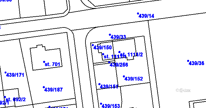 Parcela st. 1111/1 v KÚ Otrokovice, Katastrální mapa