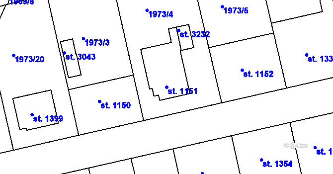 Parcela st. 1151 v KÚ Otrokovice, Katastrální mapa