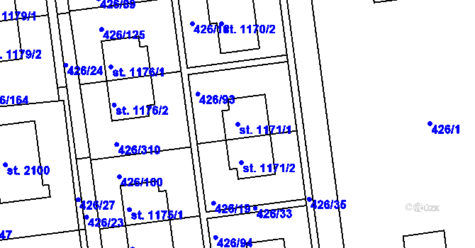 Parcela st. 1171/1 v KÚ Otrokovice, Katastrální mapa