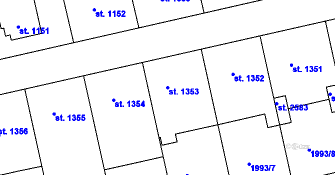 Parcela st. 1353 v KÚ Otrokovice, Katastrální mapa