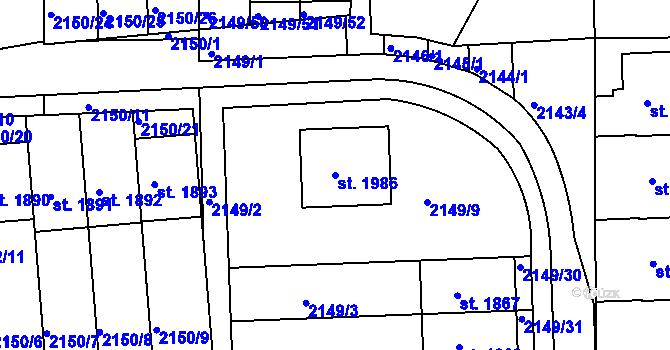 Parcela st. 1986 v KÚ Otrokovice, Katastrální mapa