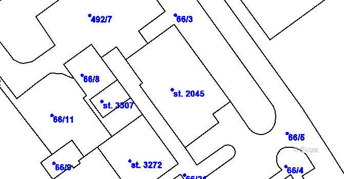 Parcela st. 2045 v KÚ Otrokovice, Katastrální mapa