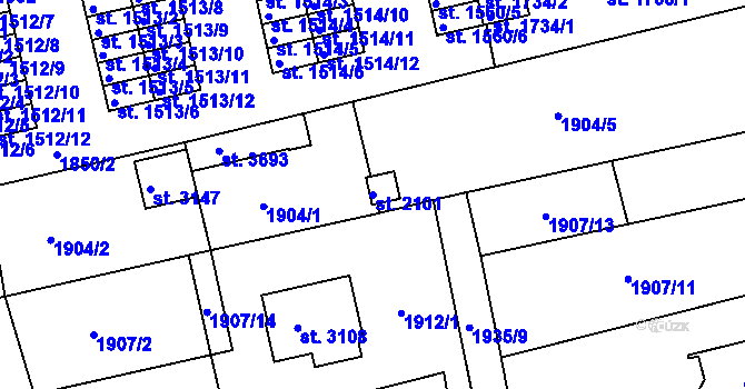 Parcela st. 2101 v KÚ Otrokovice, Katastrální mapa