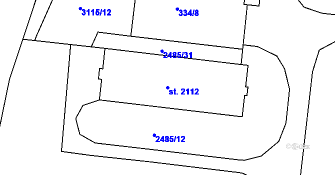Parcela st. 2112 v KÚ Otrokovice, Katastrální mapa