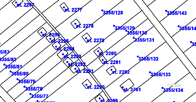 Parcela st. 2280 v KÚ Otrokovice, Katastrální mapa