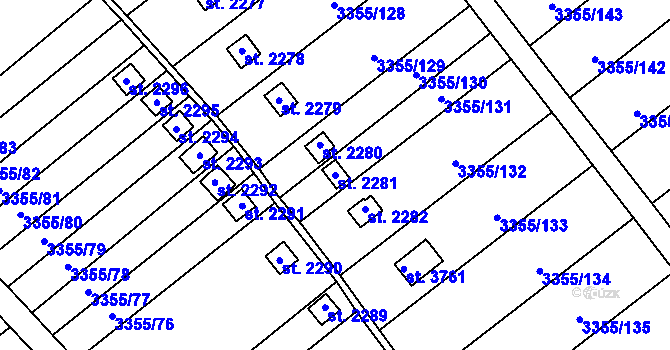 Parcela st. 2281 v KÚ Otrokovice, Katastrální mapa