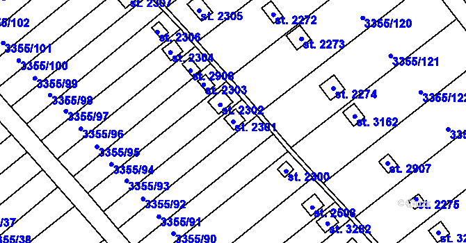 Parcela st. 2301 v KÚ Otrokovice, Katastrální mapa