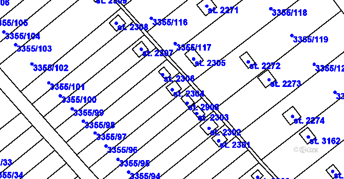 Parcela st. 2304 v KÚ Otrokovice, Katastrální mapa