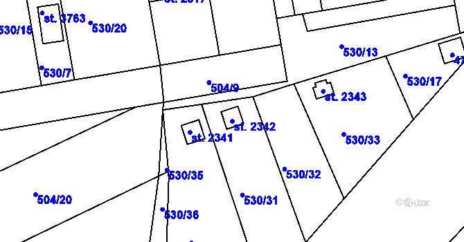 Parcela st. 2342 v KÚ Otrokovice, Katastrální mapa